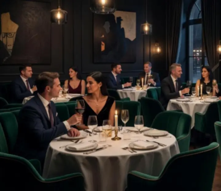 Dimly lit Melbourne supper club with candlelit tables and velvet banquettes