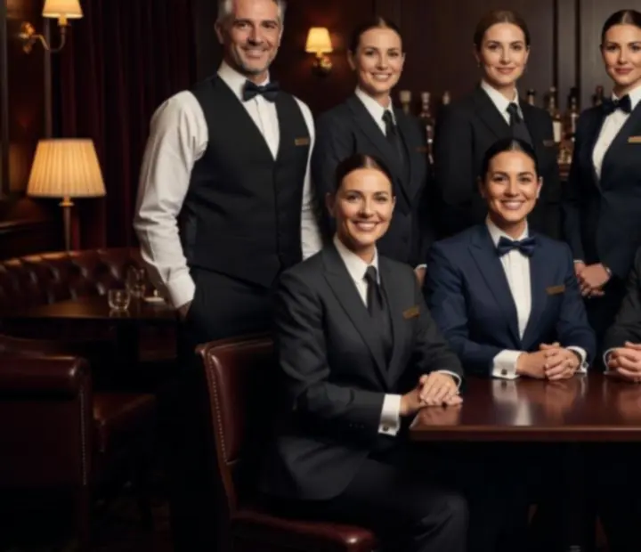 Professional hospitality team providing attentive late-night table service