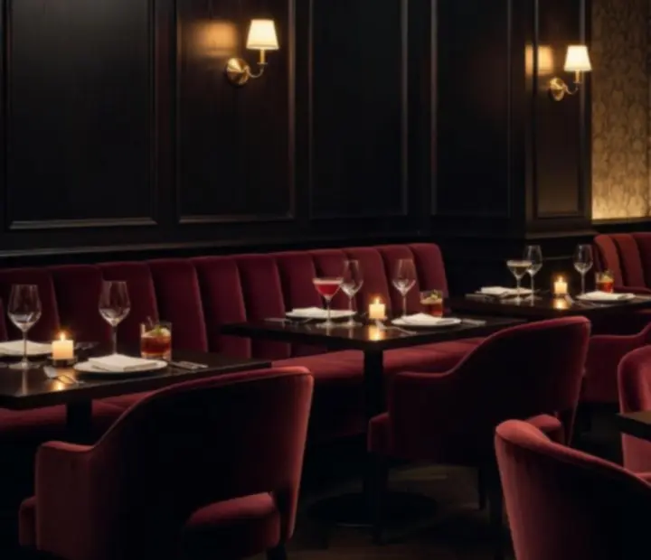 Dimly lit late-night Melbourne supper club with velvet seating and candlelit tables